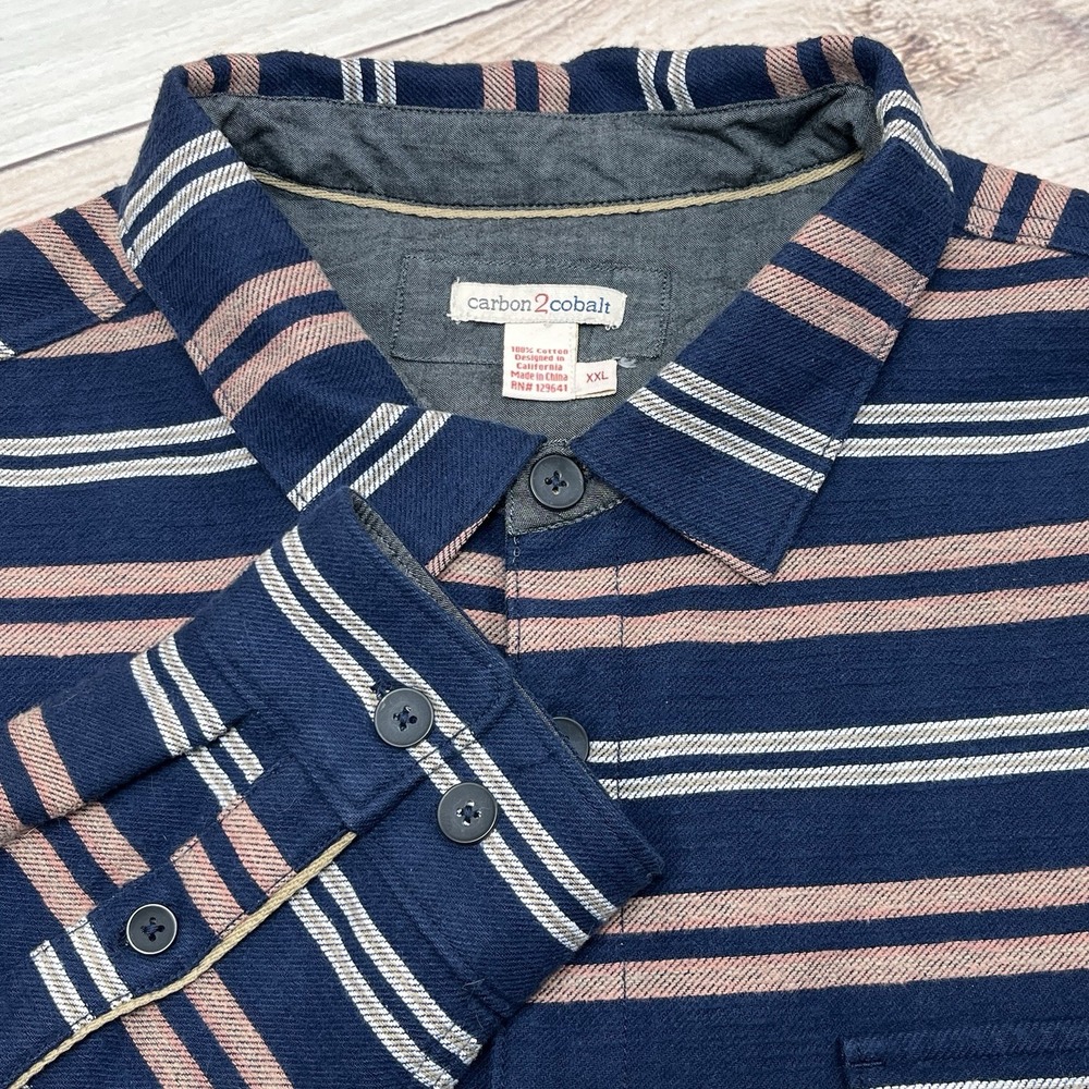 Carbon 2 Cobalt Jacket Mens Sz 2XL Shacket Shirt Button‎ Up Lined Striped Cotton